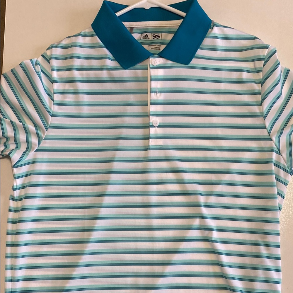 Adidas Striped Polo Shirt - White and Teal